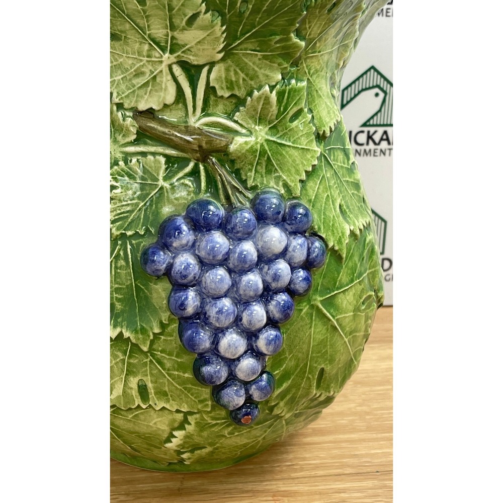 Bassano Italy Ceramic Grape Pitcher Green Purple Embossed Majolica Jug 1804 - Picture 3 of 11